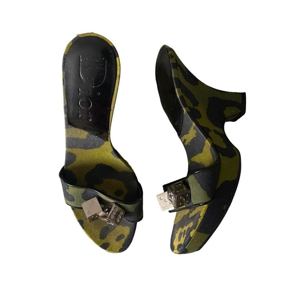 Rare Dior Green Camouflage Gambler Dice Wedge Sandal Heels